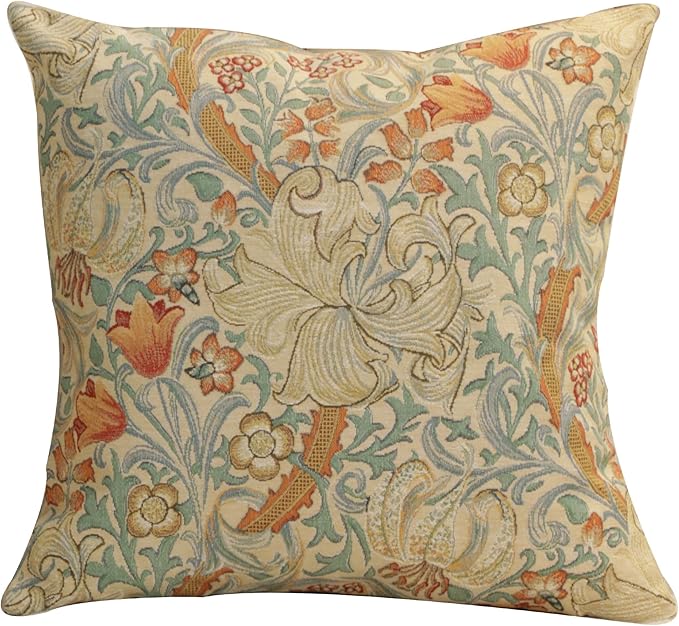 Charlotte Home Furnishings Throw Pillow Covers Decorative Boho Pillow Cover for Couch Living Room Golden Lily Light Square Cushion Cases 18x18 in European Cotton Jacquard Woven Cozy Bedroom Decor