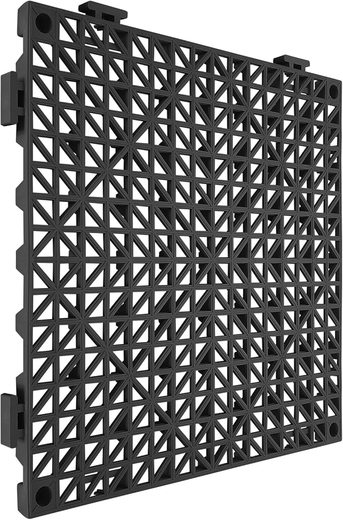 VEVOR Modular Interlocking Cushion, 12 Pack 12" x 12" Splicing Drainage Mats, Soft PVC Interlocking Drainage Floor Tiles, Non-Slip Drainage Holes for Restroom, Bathroom, Kitchen, Pool, Wet Areas, Blac