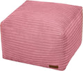 MeMoreCool Square Stuffed Pouf Ottoman Foot Rest, Stripe Furry Floor Pouf Foot Stool with Foam Chunk Filling, Soft Fluffy Stuffed Ottoman Footrest for Living Room, Corduroy Pink