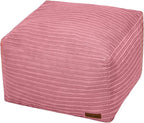 MeMoreCool Square Stuffed Pouf Ottoman Foot Rest, Stripe Furry Floor Pouf Foot Stool with Foam Chunk Filling, Soft Fluffy Stuffed Ottoman Footrest for Living Room, Corduroy Pink