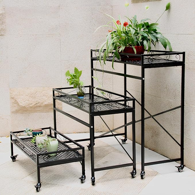 Zhongma Window Height Sturdy Metal Plant Stand with Wheels, 36.6 x 16 x 26.2 in High, Heavy Duty Succulent Shelf for Home Indoor and Outdoor, 220 LBS Capacity & Heavy Duty Construction