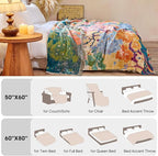 Boho Floral Throw Blanket 60"x80" 100% Cotton Twin Size Bed Blanket with Tassels,Reversible Soft Breathable Lightweight Decorative Flower Blankets for Couch Sofa Farmhouse Decor All Season