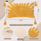 2 Pcs Boho Velvet Pillow Covers with Tassels 12 x 20 Inch 3D Tufted Sun Embroidery Sunshine Decorative Throw Cushion Case for Bedroom Sofa Living Room Couch Rustic Farmhouse Home Decor