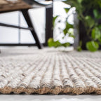 SAFAVIEH Natural Fiber Collection Area Rug - 6' Square, Silver & Natural, Handmade Woven Fringe Jute, Ideal for High Traffic Areas in Living Room, Bedroom (NF826G)