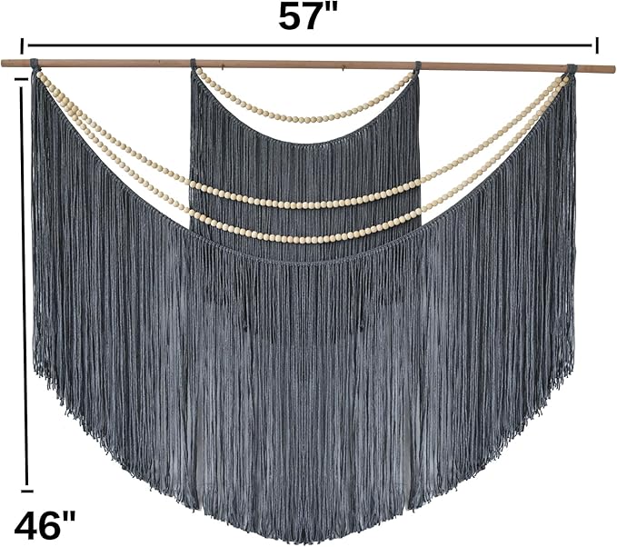 Jakalin Macrame Wall Decir Large Grey Fiber Yarn Wall Art Handmade Craftsmanship Boho Wall Decor Home Room Wall Decor,57" W x 46" L