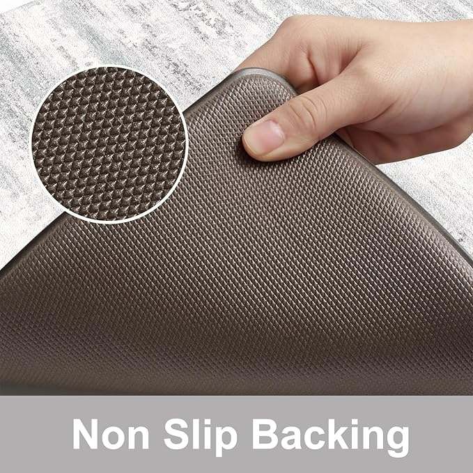 KIMODE Kitchen Mats Cushioned Anti Fatigue, 18"x28" Half Round Abstract Kitchen Rugs Sets of 2, Non Slip Waterproof Kitchen Floor Mats, Comfort Standing Mats for Laundry Office Sink Desk Gray