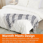 Amazon Basics Room Décor Throw Blanket, Lightweight and Cozy, Recycled Polyester, 50" x 60", Light Grey With Blue Stripes