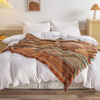lifein Fall Boho Throw Blanket for Couch - Soft Knitted Farmhouse Bed Throw, Cozy Small Lightweight Blankets&Throws with Tassel for Autumn,Woman,Home Decor,Bed,Chair,Sofa,Gift(Bohemia Red,50 * 60")