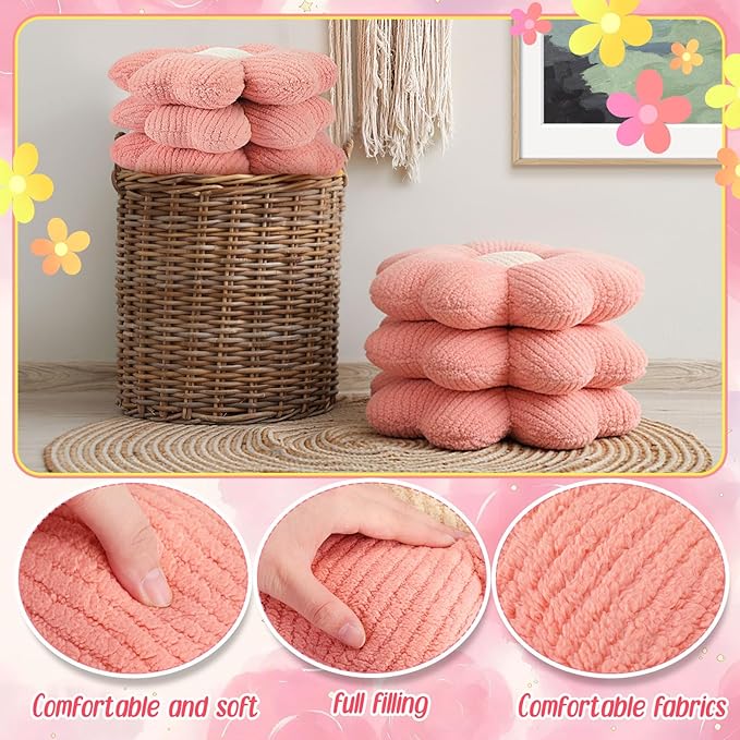 10 Pcs Cute Flower Pillow 15.75 Inch Flower Plush Throw Pillow Aesthetic Decorative Seating Cushion for Spring Back to School First Day of School Sofa Couch Bed Decor(Monochrome,Pink)