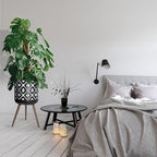 D'vine Dev 16 Inch Planter Pot with Stand, Mid-Century Tall Plant Pot with Legs for Indoor Plants, White/Black, 88-G-E-4