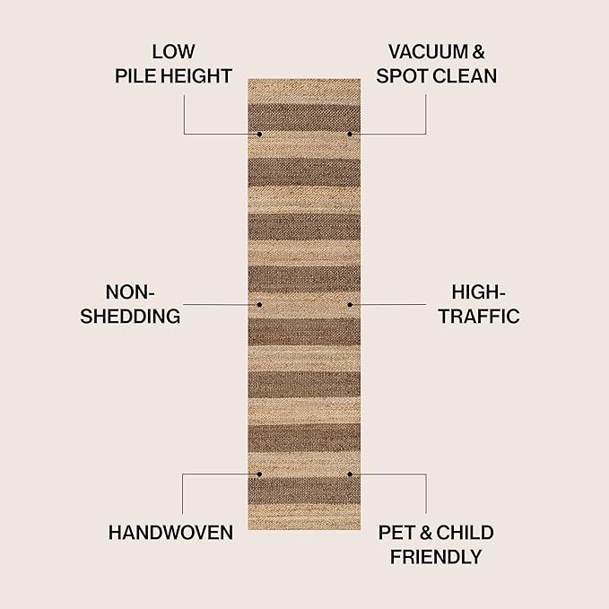 JONATHAN Y Jayden Woven Jute Stripe Natural/Brown Runner Rug, 2x8, Rustic, Farmhouse, Traditional, Lodge, Easy-Cleaning for Living Room, Bedroom, Kitchen, Non-Shedding (NRF202A-28)