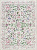 Lahome Sylvie Purple Floral 9x12 Area Rug, Machine Washable Low Pile Nursery Girls Rug, Non-Slip Thin Carpet for Playroom Kids, Soft Boho Mat for Women Bedroom Decor