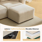 VINGLI Movable Ottoman for Corduroy Cloud Sectional Couches, Cream