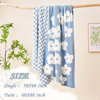 Checkered Throw Blanket, Dusty Blue Super Soft Knit Breathable Throw Blanket, Cozy Fluffy Reversible Checkerboard Flower Fuzzy Blanket for Couch Sofa Bed Living Room Decor 60 x 80 Inch