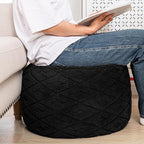 Fluffy Round Ottoman Pouf with All-in-One Foam Filling 20" x 14" Furry Ottoman Foot Rest Foot Stool for Living Room or Bedroom (Black)