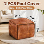 2PCS 17 * 17 * 13in Unstuffed Ottoman Pouf Cover DIY Fillable Faux Leather Storage Floor Pouf Square Unstuffed Ottoman Foot Rest Footstool with Handle for Living Room Bedroom Home Storage