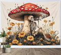 LB Vintage Mushroom Tapestry Gothtic Skeleton Wall Tapestry Rustic Orange Wildflower Wall Decor Tapestries for Bedroom Living Room College Dorm,78Wx60H inches