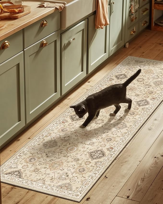 Machine Washable Hallway Runner Rug: 2'6"x8' Kitchen Rugs Stain Resistant Non Slip Low Pile Soft Carpet Runners for Hallways Indoor Entryway Kitchen Beside Bedroom Bathroom Farmhouse