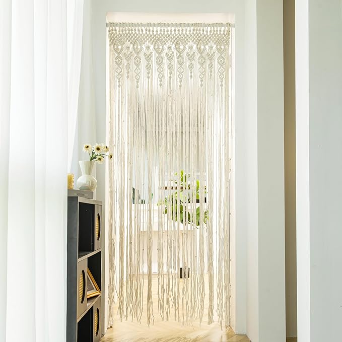 Macrame Bohemian Curtains for Windows Door Curtain Boho Wall Hanging for Doorways Room Dividers Bedroom Decor Wedding Tapestry Living Room Farmhouse Cottage 40x80 inch