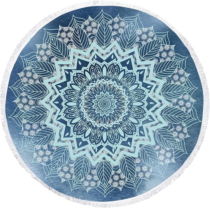 RosieLily Round Mandala Beach Towel, Microfiber Hippie Boho Extra Large Sand Proof Quick Dry Beach Blanket, Circle Pool Picnic Table Mediation Yoga Mat, 59 inch Towel with Tassels Gifts for Women