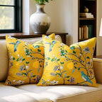 Mustard Yellow Velvet Throw Pillow Covers 16x16 Pack of 2, Vintage Floral Pillow Covers, Mid Century Flower Plant Cushion Covers for Sofa Living Room Home Decor