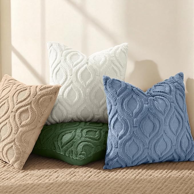 decorUhome Cozy Textured Throw Pillow Covers 20x20 Inch Set of 2, Soft Plush Faux Wool Dusty Blue Accent Couch Pillow Covers for Modern Farmhouse Sofa Bed Living Room