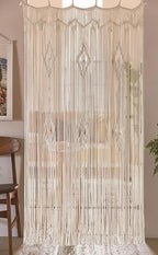 IOWER Macrame Curtain Long Cotton Window Panel Boho Curtains for Bedroom Wedding Backdrop Room Divider Doorway Closet Apartment 35''W x 70''L