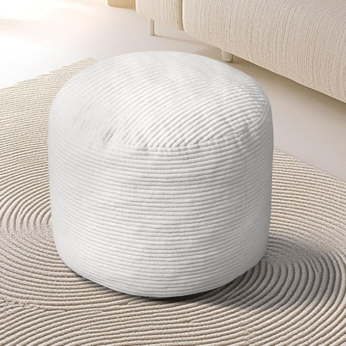 Dual-Size Corduroy Ottoman with Hidden Zipper – Ergonomic Memory Foam Footrest Poufs for Office Desks, Couches & Delicate Floors,Light Gray 26"x 18"