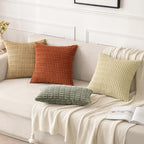 MIULEE Pack of 2 Corduroy Decorative Throw Pillow Covers 18x18 Inch Soft Boho Striped Pillow Covers Modern Farmhouse Home Decor for Summer Sofa Living Room Couch Bed Light Olive Green