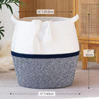 KAKAMAY Woven Baskets for Storage(17"x17"),Large Cotton Rope Basket Woven Baby Laundry Hamper,Collapsible Laundry Basket, Blanket Basket for Living Room,Nursery,Clothes, Toy chest(Navy Blue)