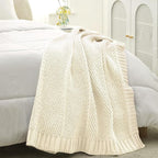Amélie Home Chevron Chenille Knit Throw Blanket for Couch, Cozy Texture Decorative Soft Blanket for Sofa & Chair, 50"x60", Ivory