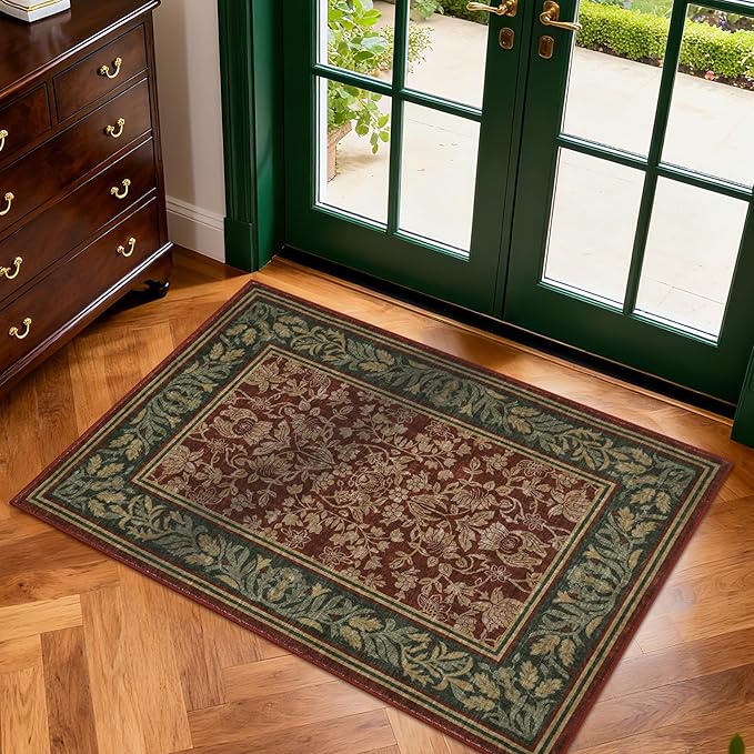 GarveeHome Christmas Rug 2x3 Boho Vintage Rugs Non Slip Front Door Rug for Entryway, Washable Indoor Kitchen Rugs Low-Pile Stain Resistance Small Door Mat Holiday Decor for Bedroom Red