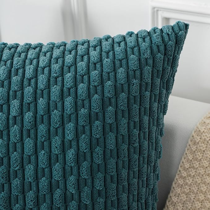 Kevin Textile 14x22 Inch Pillow Cover 1 Pack Boho Decorative Soft Striped Corduroy Lumbar Farmhouse Color Accent Rectangle Cushion Case for Living Room Couch Sofa Bed, Teal Blue