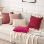 MIULEE Pack of 2 Corduroy Decorative Throw Pillow Covers 18x18 Inch Soft Boho Striped Pillow Covers Modern Farmhouse Home Decor for Sofa Living Room Couch Bed Hot Pink