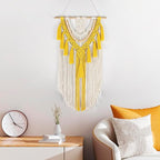 HVEST Yellow Macrame Wall Hanging Boho Wall Decor Handmade Woven Tapestry for Bedroom Living Room Dorm Nursery Bathroom Home Modern Decor Artwork, 29.9L X 15.7W inches