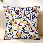 Spring Floral Embroidered Pillow Covers 18x18 Inch Set of 1, Boho Decorative Throw Pillow Cover, Farmhouse Yellow Red Flower Patterned Cushion Case for Couch Sofa Bed Patio Living Room