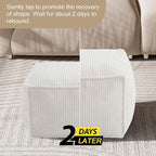 MeMoreCool Square Stuffed Pouf Ottoman Foot Rest, Corduroy Floor Pouf Foot Stool with Foam Chunk Filling, Soft Stuffed Ottoman Footrest for Living Room, Beige