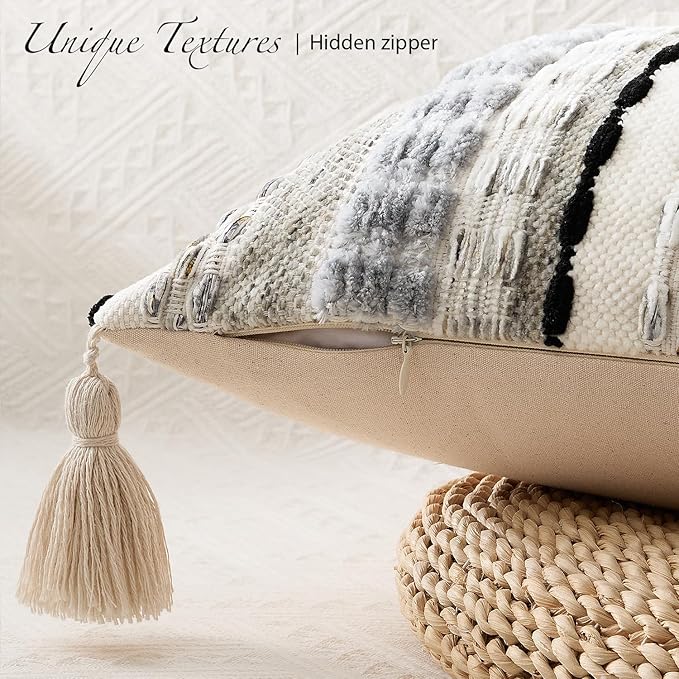 Kevin Textile 14x36 Inch Long Lumbar Pillow Cover 1 Pack Boho Decorative Rectangle Cushion Case Throw Soft Chenille Thread Woven Tufted Textured Farmhouse Accent for Living Room Couch Sofa Bed, Black