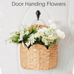 Door Basket Scalloped Hanging Storage Basket,Water Hyacinth Woven Wall Baskets for Front Door Decor, Hangable Storage Organize for Flowers,Planter,Mails,Wicker Baskets for Organizing Garden- L
