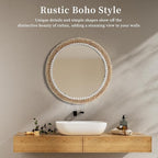 18 Inch Boho Wall Mounted Mirror,Decorative Round Rattan Hanging Wall Mirror，Suitable for Farmhouse, Living Room, Bedroom and Bathroom