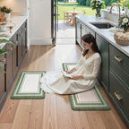 KIMODE Kitchen Mats Cushioned Anti Fatigue, Farmhouse Christmas Kitchen Rugs Sets of 2, Non Slip Kitchen Mats for Floor, Comfort Kitchen Floor Mats for Sink Laundry Desk 17"x47"+17"x29" Green