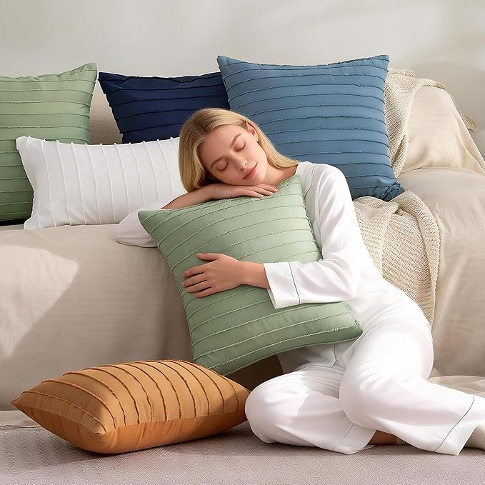 JELLYMONI 2 Pack Blue Pillowcases 12" x20", Soft Microfiber Striped Tufted Pillow Covers(Pillows are not Included)