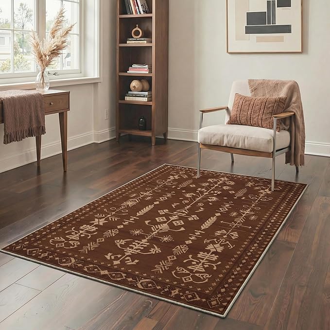 GENIMO Area Rug 2x3 Doormat, Machine Washable Low Pile Rugs, Small Retro Chenille Entryway Mat for Entrance, Hallway, Kitchen and Corridor, Coffee Brown