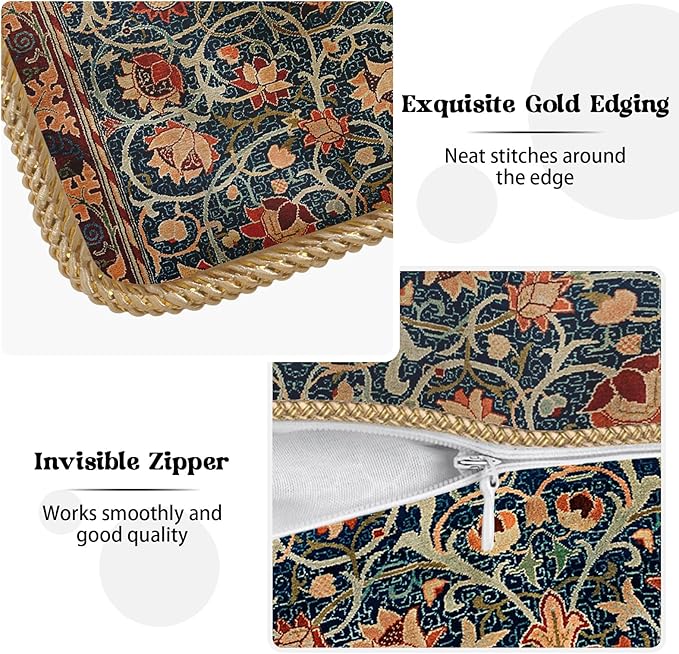 Vintage Floral Soft Velvet Throw Pillow Covers Set of 2 Burnt Orange Navy Flowers Plant Decorative Pillow Covers 18x18 Inch Art Botanical Pillow Case For Sofa Couch Outdoor Farmhouse Home Decor