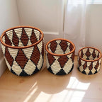 Handwoven African Planter Baskets (Set of 3) Sisal basket for Indoor Plant Pots Vase Home decor Storage Organizer Zen Designs Arts and Crafts (Brown and Natural Black)