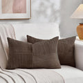 Fancy Homi 2 Packs Dark Brown Lumbar Decorative Throw Pillow Covers 20x28 Inch for Living Room Couch Bed, Rustic Farmhouse Boho Home Decor, Soft Striped Corduroy Rectangle Accent Cushion Case 50x70 cm