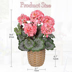 Briful Artificial Pink Geranium Flowers in Woven Basket, 14.5’’ Tall Silk Flower Arrangement, Realistic Geraniums Artificial Outdoor Plants for Home Indoor Farmhouse Table Wedding Centerpiece Decor
