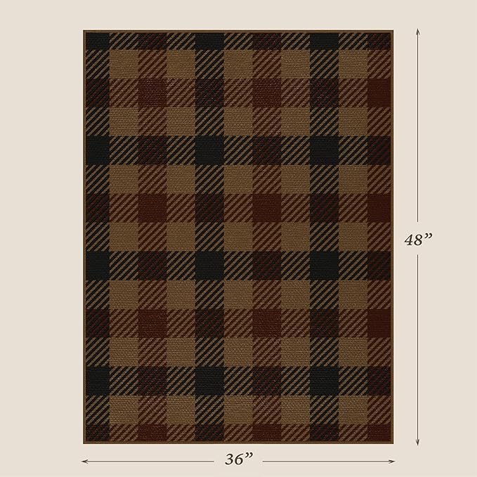 JTJ Vintage Large Door Mat Indoor Entrance - 3x4 Easy Jute Fall Rugs Outdoor for Patio, Balcony, Kitchen, Mudroom, Washable Earthy Brown and Red Checkered Elegence Décor
