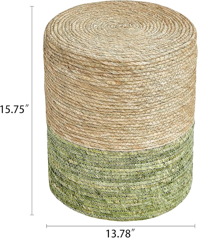 Wimarsbon 2Pcs Pouf Ottomans, Natural Seagrass Foot Stool, Hand Weaving Round Ottoman, Boho Decorative Seat, Jute Braided Pouffe Poof Accent Sitting Footrestfor Living Room
