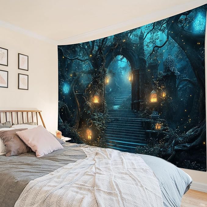 LB Gothic Forest Tapestry for Bedroom Magical Tree Vintage Nature Wall Tapestry Dark Academia Landscape Wall Decor Tapestries for Living Room College Dorm,92Wx70.5H inches